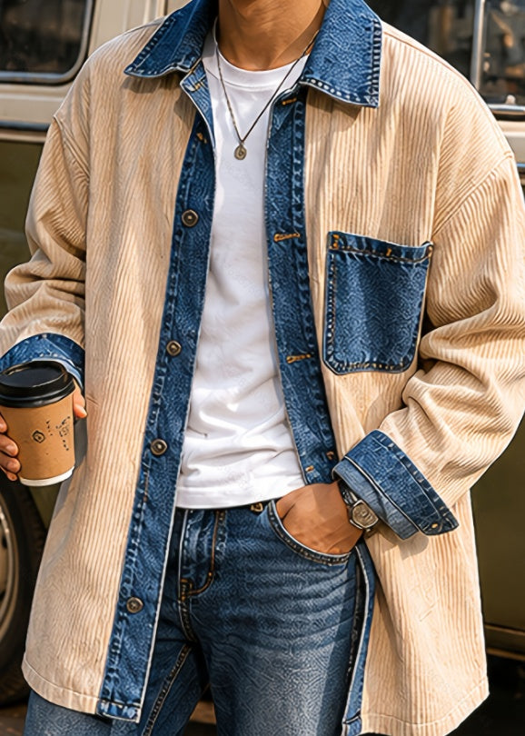 Design-inspired Denim Patch Lapel Coat by Ricaloux