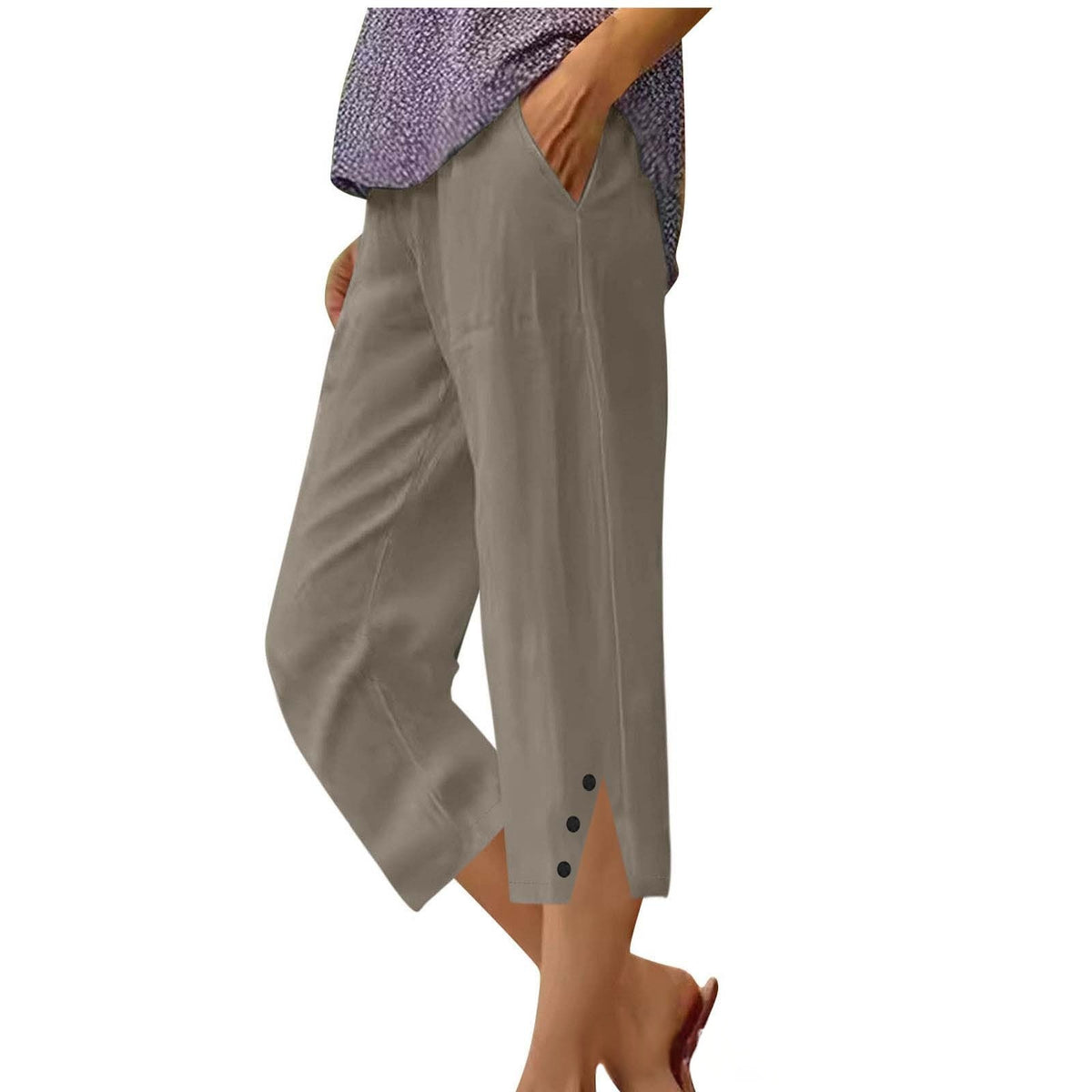 Womens Solid-color Casual Loose-fit Pants With Pockets by Ricaloux