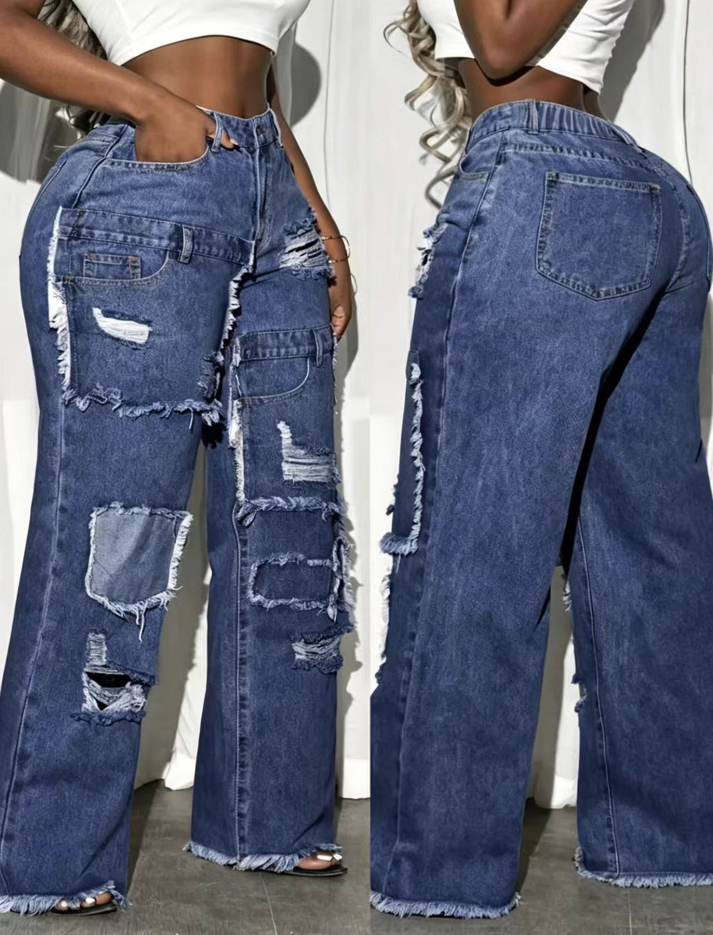 American-style Street-styled Distressed-look Denim Jeans by Ricaloux