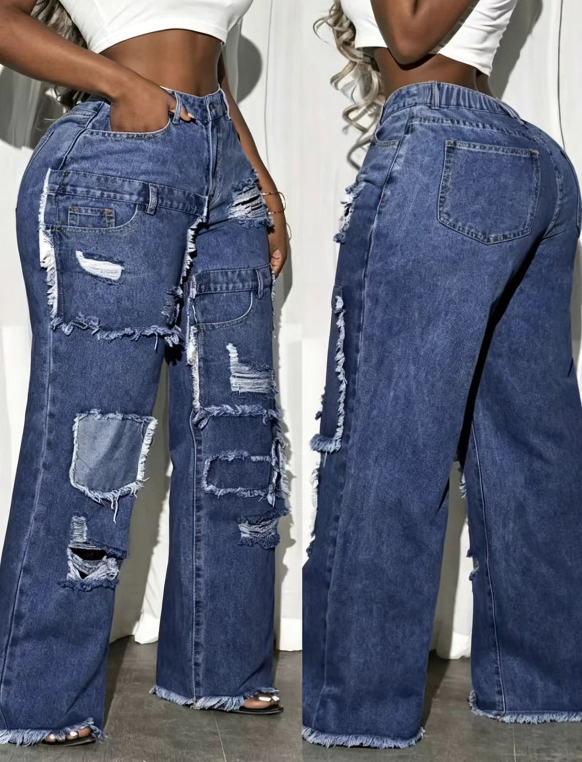 American-style Street-styled Distressed-look Denim Jeans by Ricaloux