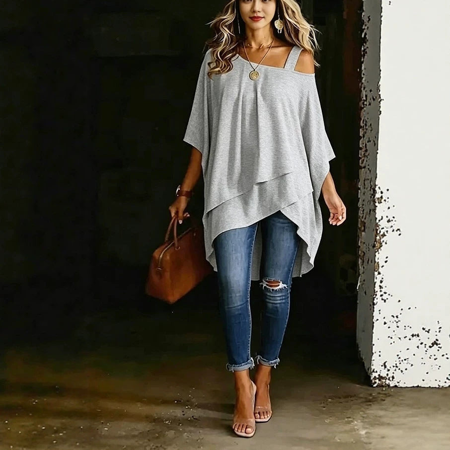 Womens Solid-color Asymmetric Off-shoulder Top – Premium 0 | RICALOUX