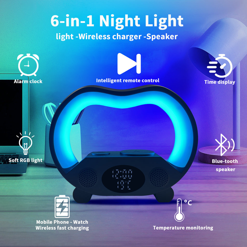 New 6 In 1 Smart Remote Control Bluetooth-compatible Ambience Intelligent LED Table Lamp Multi-function Wireless Charger Night Light Bluetooth-compatible Speaker by Ricaloux