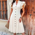 New French-style Fitted-waist Summer Dress With Puff Sleeves And A V-neck by Ricaloux