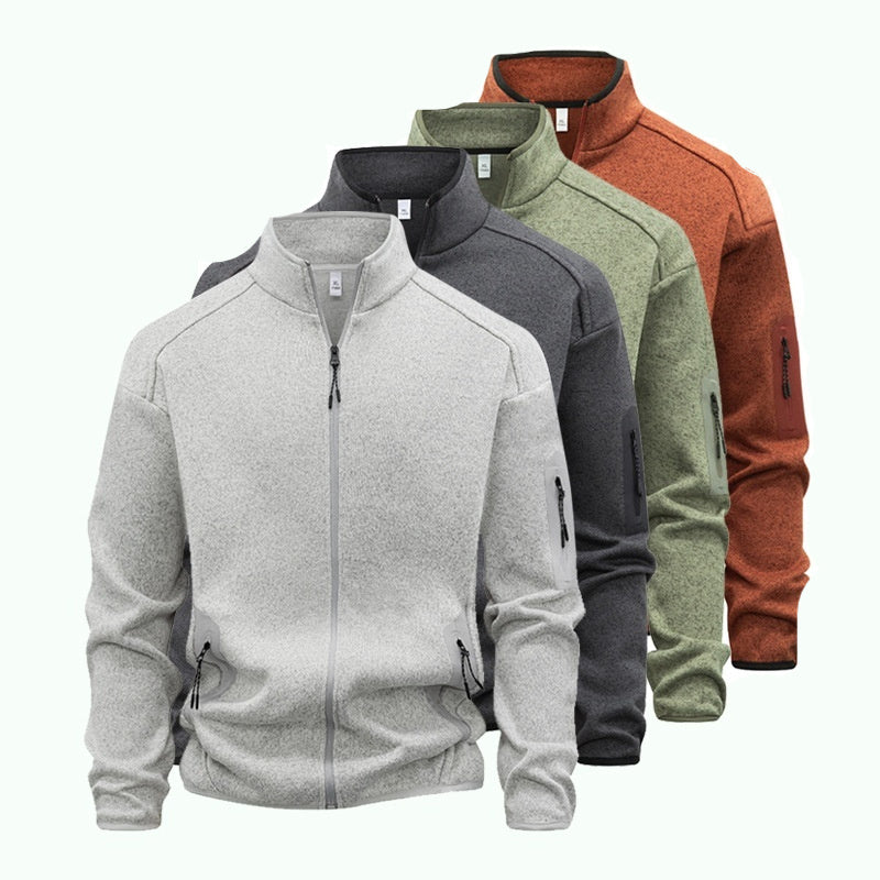 Zippered Pocket Long-sleeve Stand-collar Cardigan Sweatshirt by Ricaloux