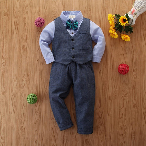 Children's Clothing Boys' Gentleman Long-sleeved Shirt And Pants Three-piece Suit - RICALOUX