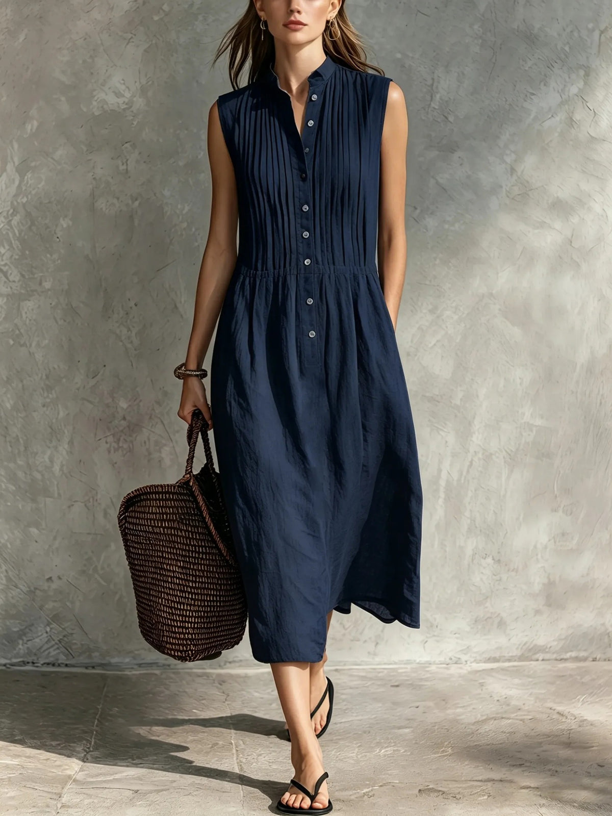Womens Fashion Simple And Elegant Sleeveless Single-breasted Dress by Ricaloux