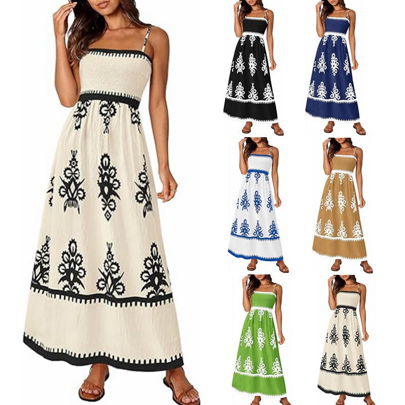 Resort-style Beach Dress Printed Bandeau Strap Maxi Dress – Premium 0 | RICALOUX