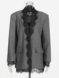 Elegant Grey Blazer Featuring A Lace-paneled Embroidered Lapel – Premium 4 | RICALOUX