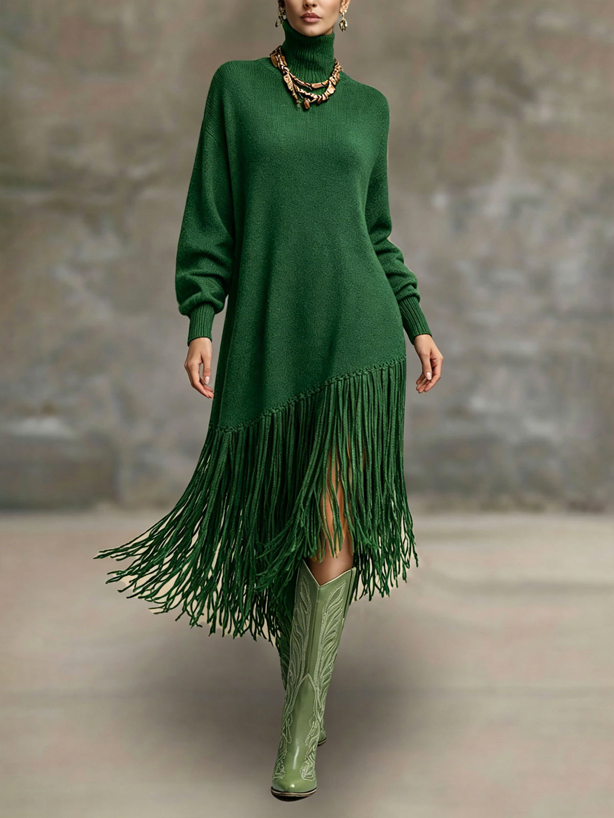 Womens Long Tassel Solid-Color Versatile Dress – Premium 0 | RICALOUX