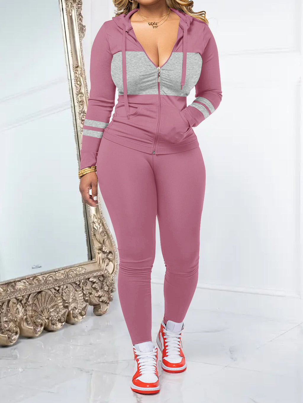Round-neck Zip-up Long-sleeve Top Paired With Long Pants In A Set – Premium 0 | RICALOUX