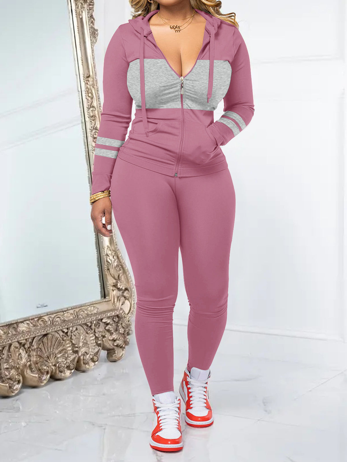Round-neck Zip-up Long-sleeve Top Paired With Long Pants In A Set – Premium 0 | RICALOUX