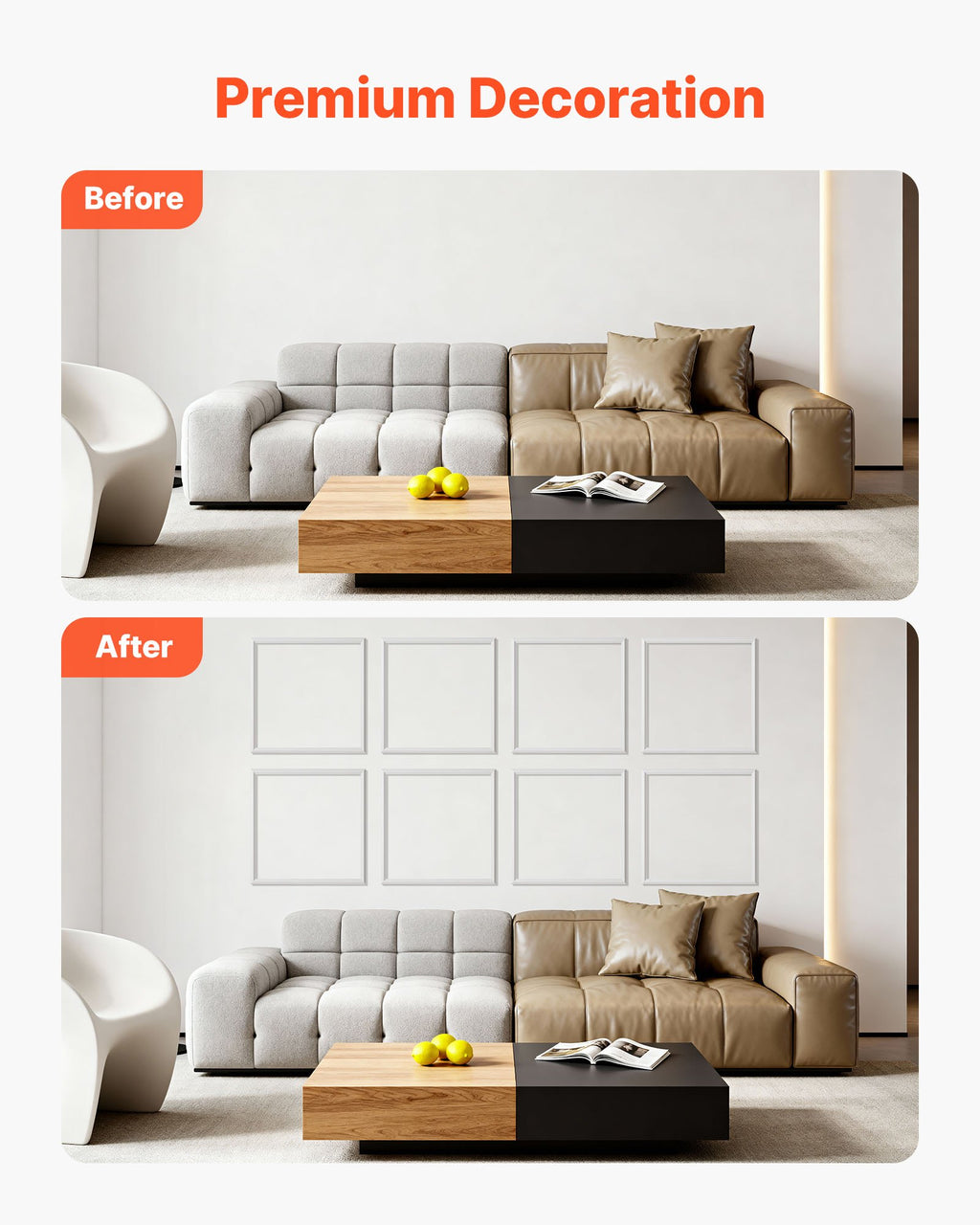 Wall Molding 12 Pack, 20 X 20 In Wainscoting Panels Kit, Lightweight Paintable Polystyrene, Easy To Install, Waterproof Accent Wall Trim For Interior Décor Living Room, Bedroom, Home, White – Premium 0 | RICALOUX