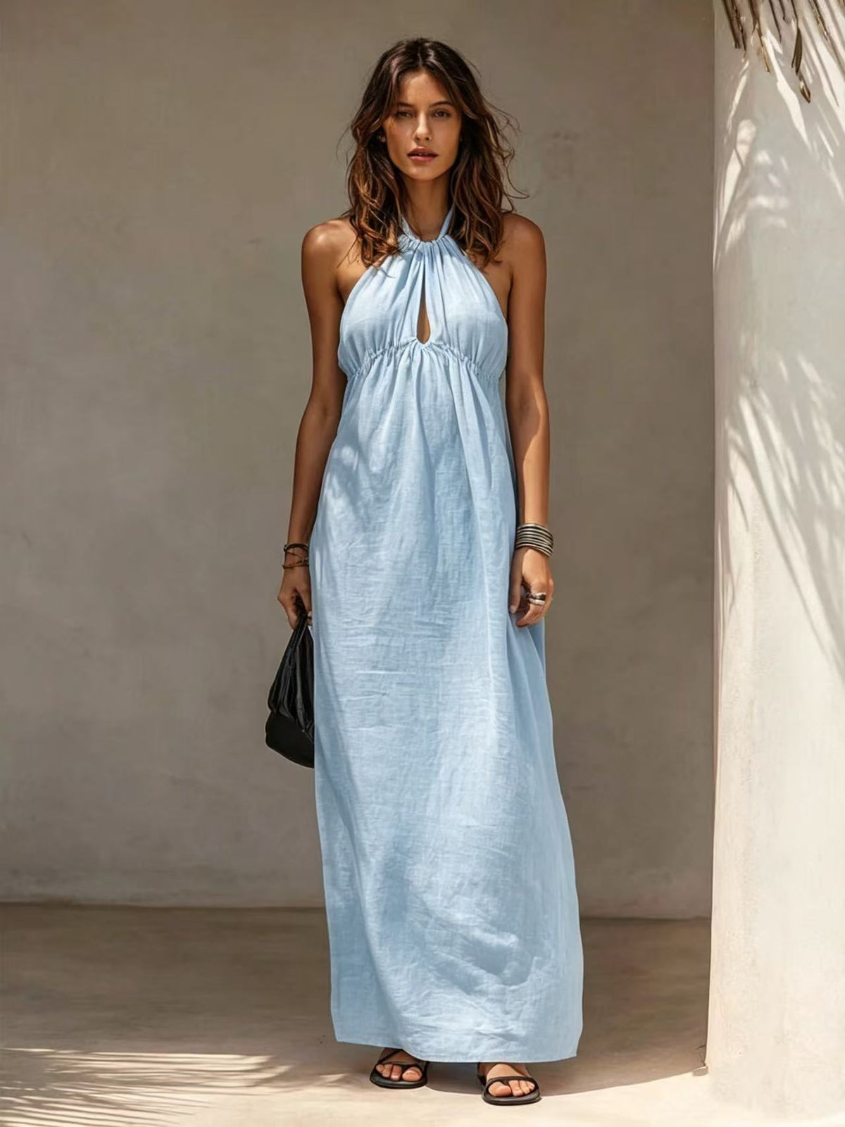 Womens Solid-color Long Halter-neck Dress – Premium 0 | RICALOUX