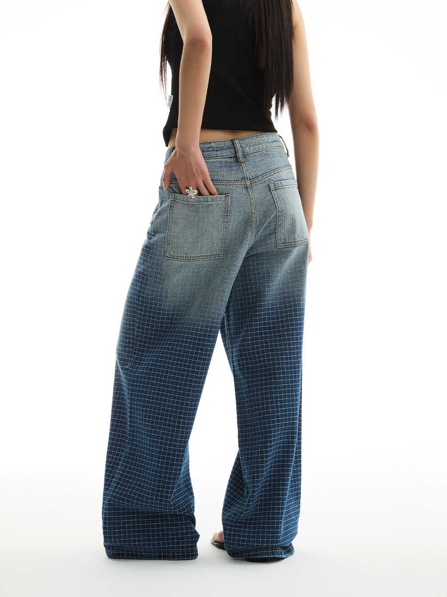 Washing Gradient Blue Straight Jeans by Ricaloux