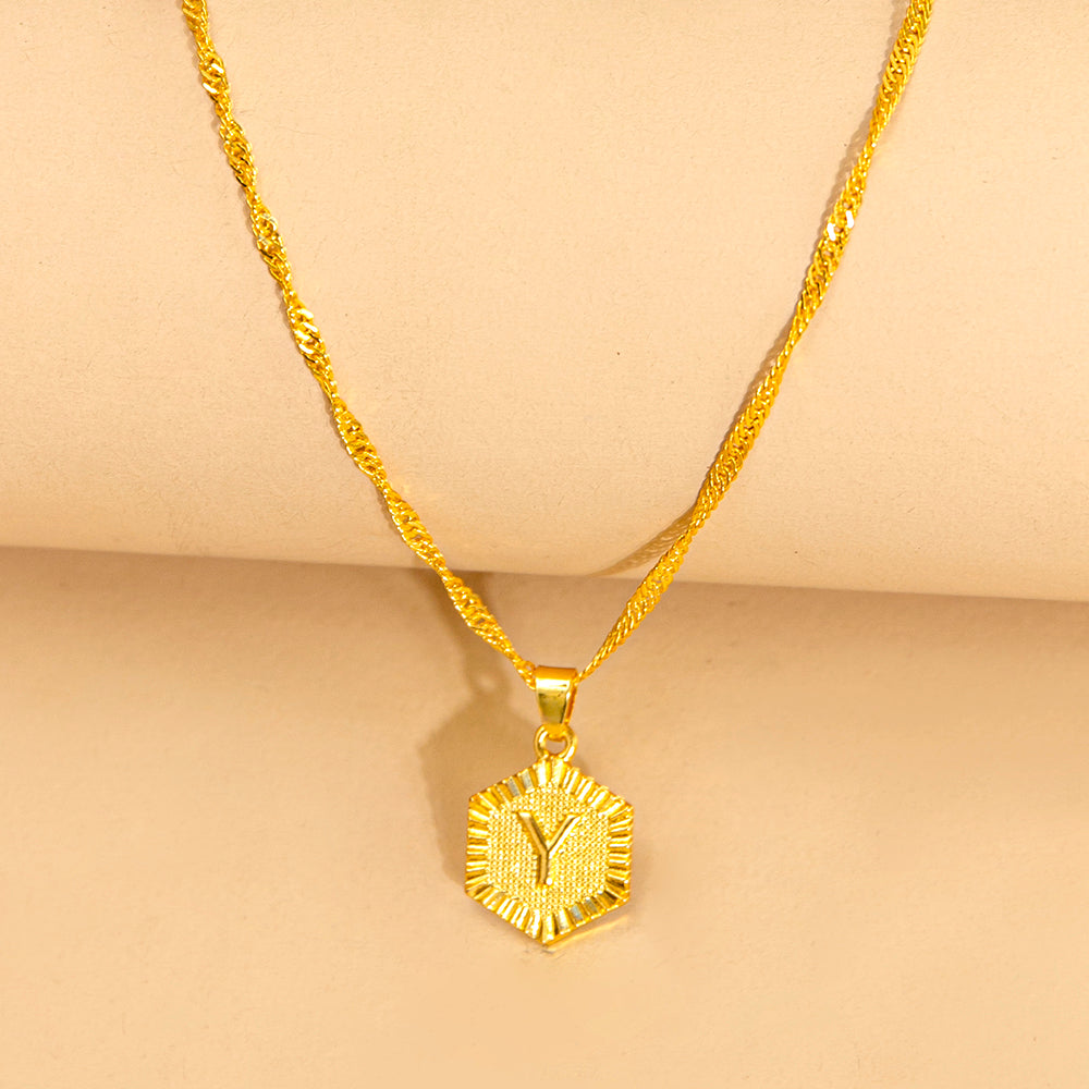 Initial Letter Hexagon Pendant Necklace For Women Jewelry by Ricaloux