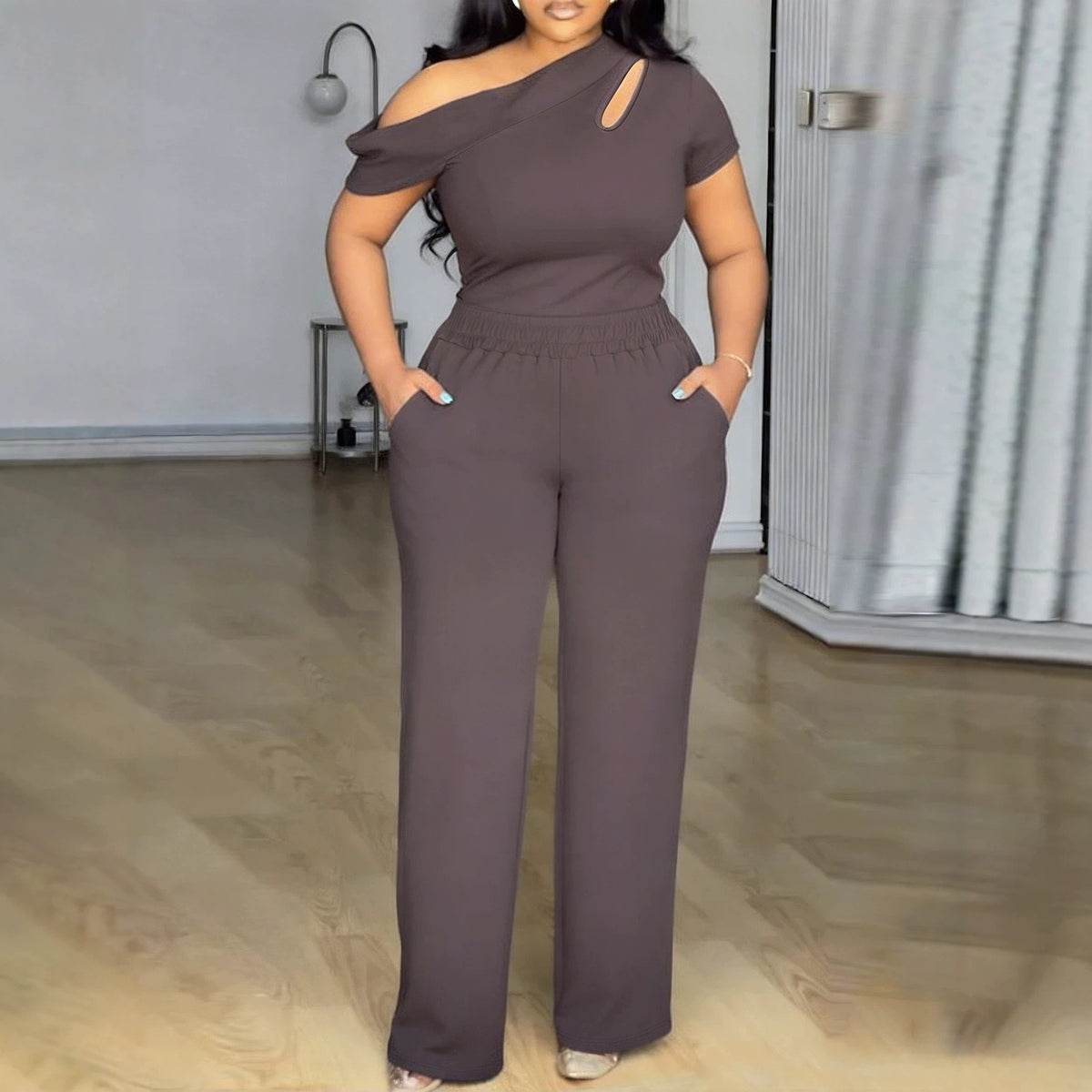 Solid-color Off-shoulder Hollow-out Short-sleeve Top And High-waisted – Premium 0 | RICALOUX