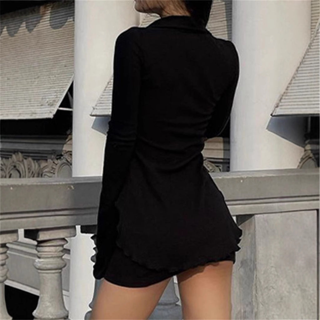 Womens Long-sleeve Off-shoulder, Midriff-baring Top Paired With A Figure-hugging Skirt Set by Ricaloux