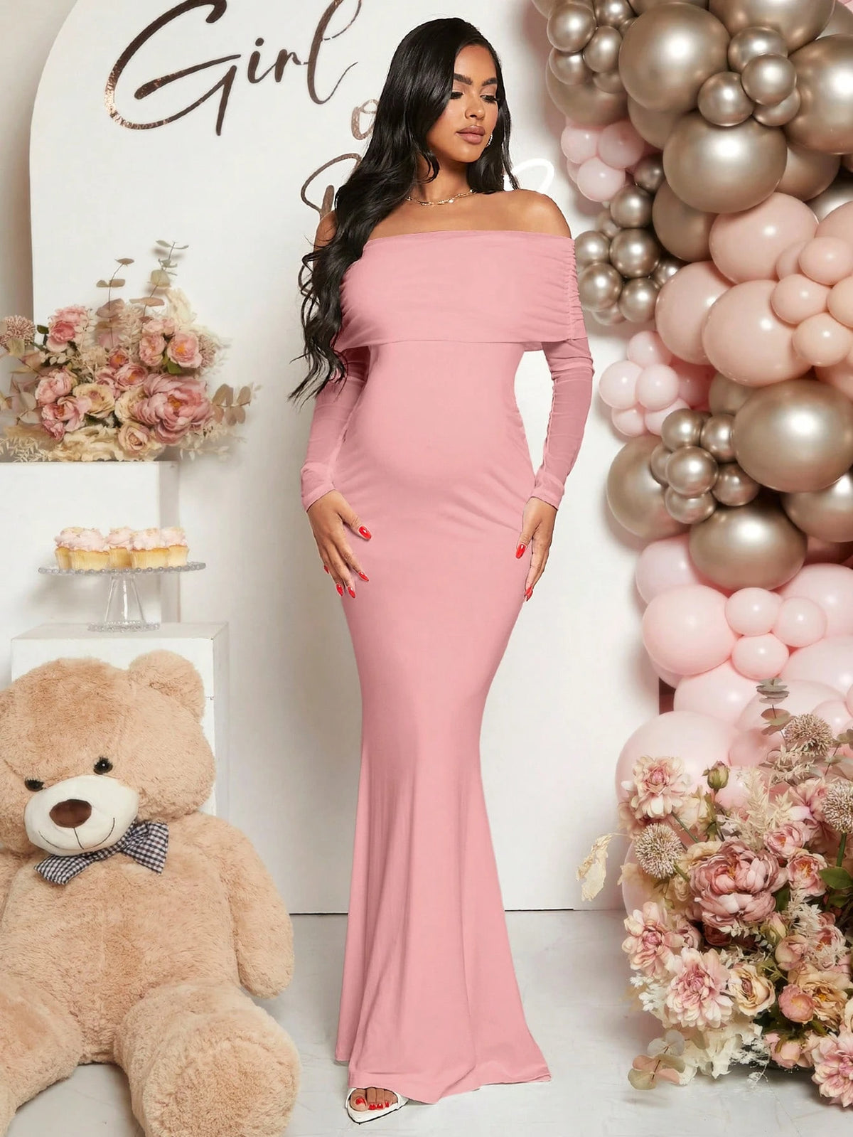 Off-shoulder Mermaid Long-sleeve Dress For Women by Ricaloux