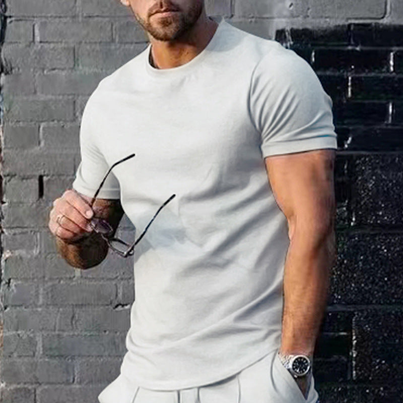 Mens Summer Solid-Color Crew-Neck Short-Sleeve Top – Premium 0 | RICALOUX