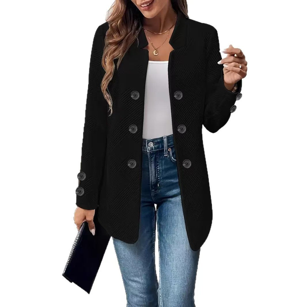 Womens New Stylish Three-button Double-breasted Coatblazer by Ricaloux