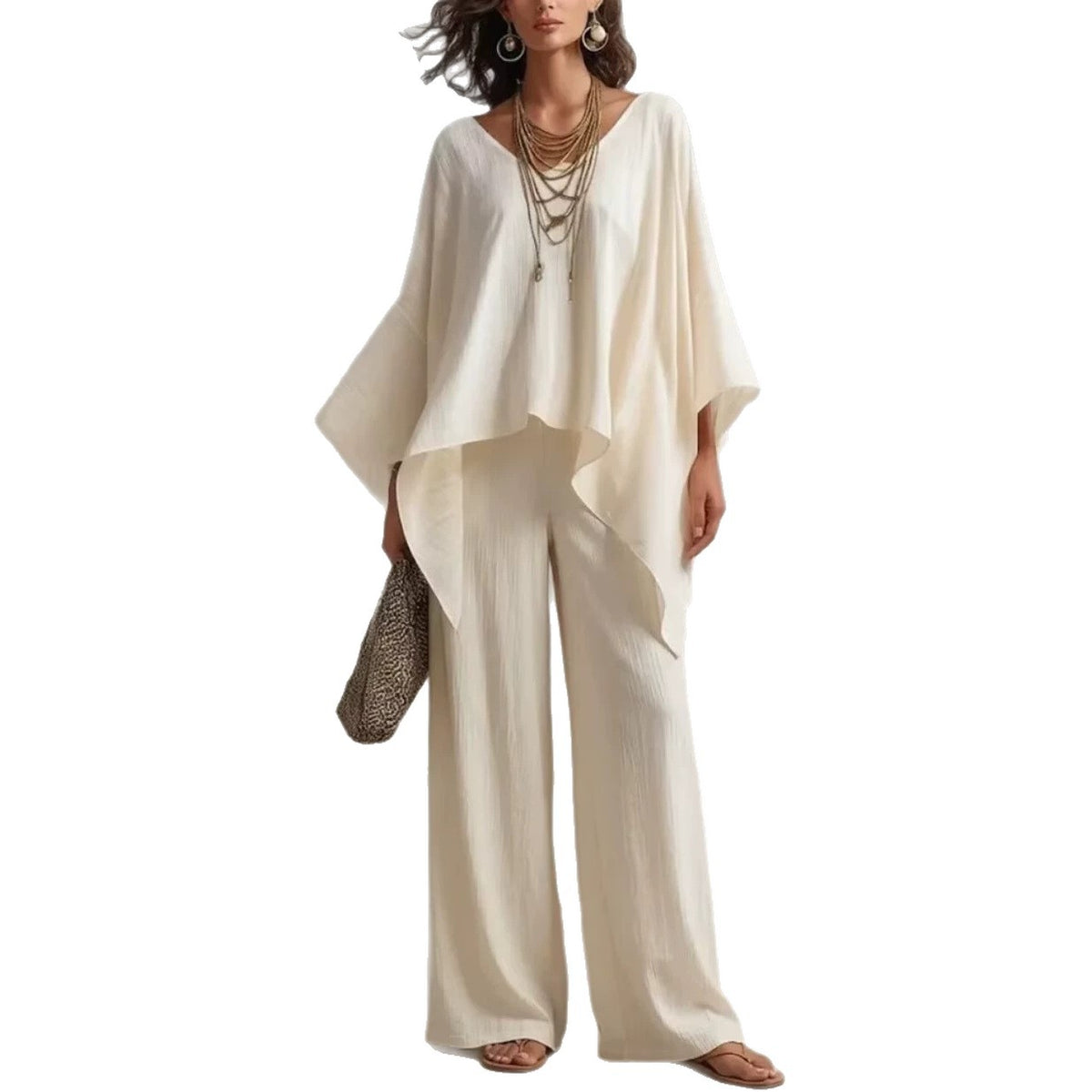 Women's Irregular Hem Wide-leg Pants Set by Ricaloux