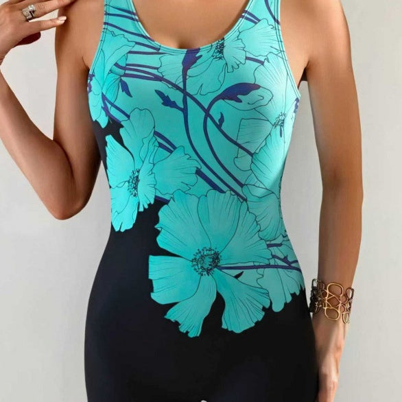 One-piece Floral-print Body-hugging Sexy Swimsuit European And American Style by Ricaloux