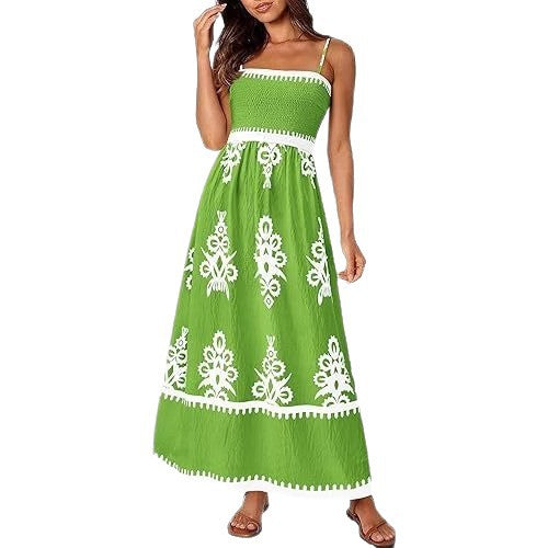 Resort-style Beach Dress Printed Bandeau Strap Maxi Dress – Premium 0 | RICALOUX