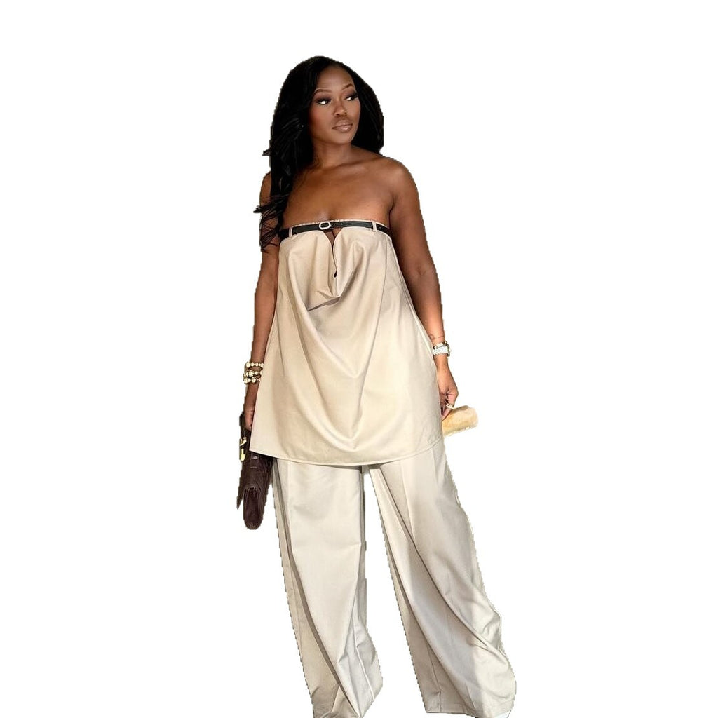 Casual Wide-leg Trousers And A Loose Bandeau Top With Tie-up Details Set – Premium 0 | RICALOUX