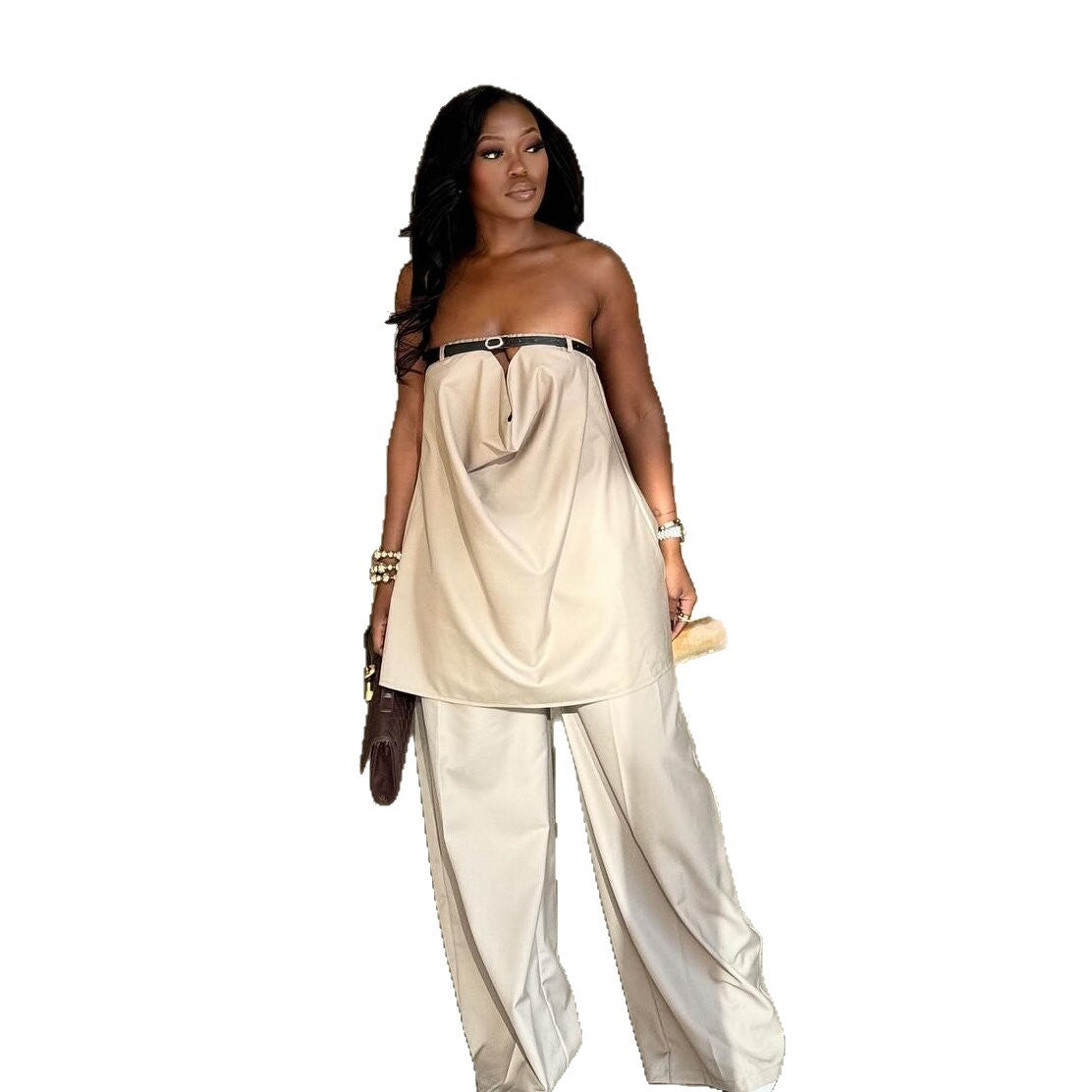 Casual Wide-leg Trousers And A Loose Bandeau Top With Tie-up Details Set – Premium 0 | RICALOUX