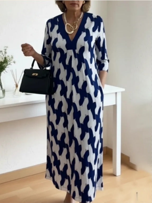 SpringSummer New Womens V-neck Printed Dress – Premium 0 | RICALOUX