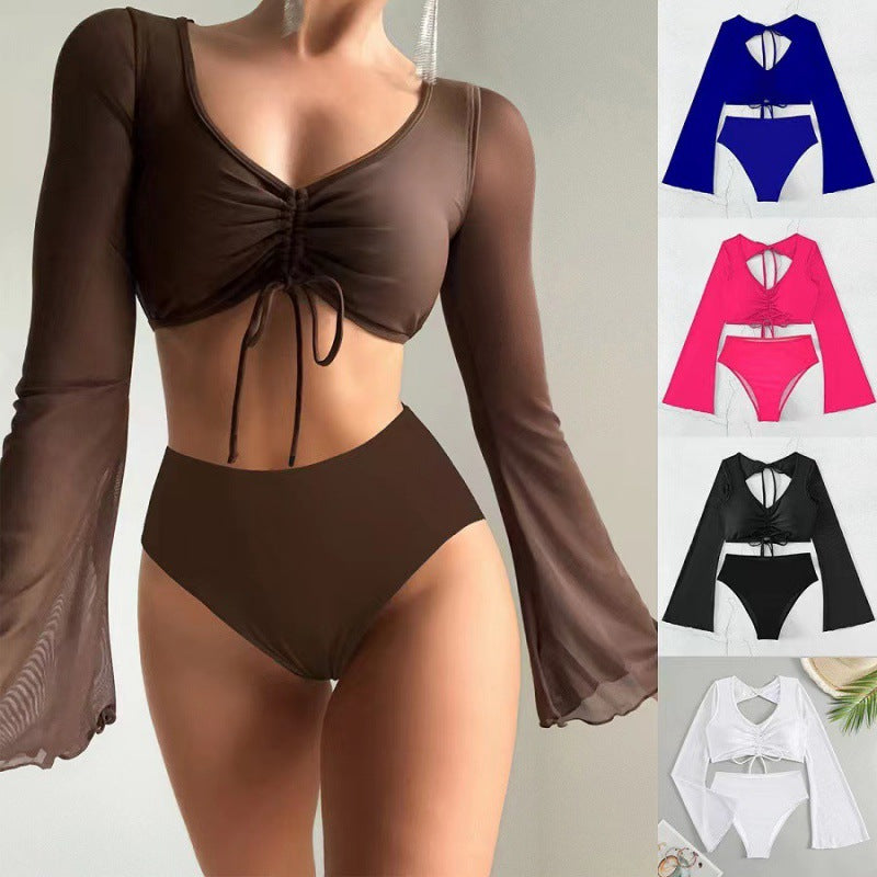 Solid-color High-waisted Modest Spliced Swimsuit With Mesh Panels – Premium 0 | RICALOUX