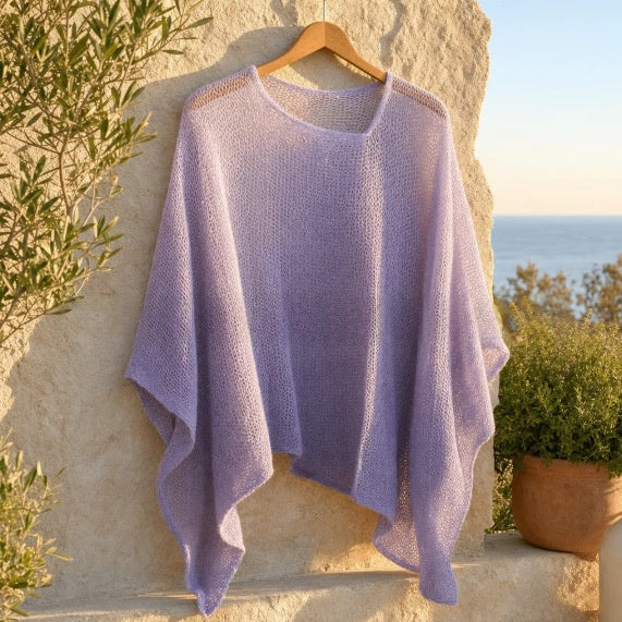 Womens Solid-Color Knitted Cape Blouse by Ricaloux