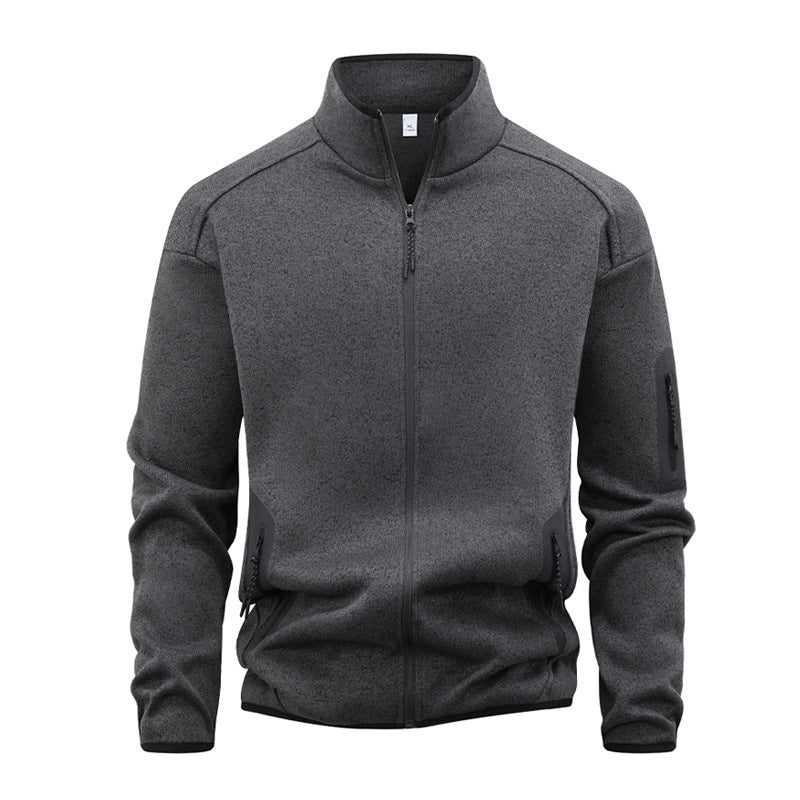 Zippered Pocket Long-sleeve Stand-collar Cardigan Sweatshirt by Ricaloux