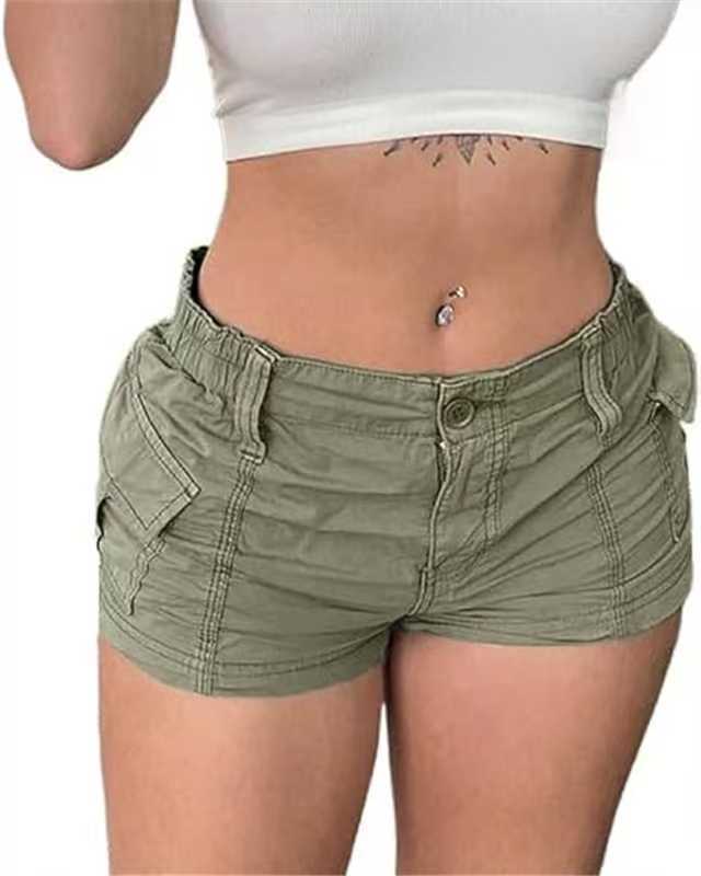 Womens Versatile Fashionable Solid-color Utility Denim Shorts – Premium 0 | RICALOUX