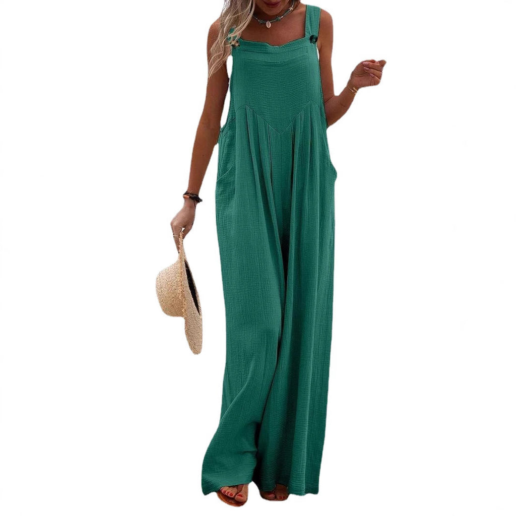 Sleeveless Wide-leg Buttoned Ethnic-style Jumpsuit by Ricaloux