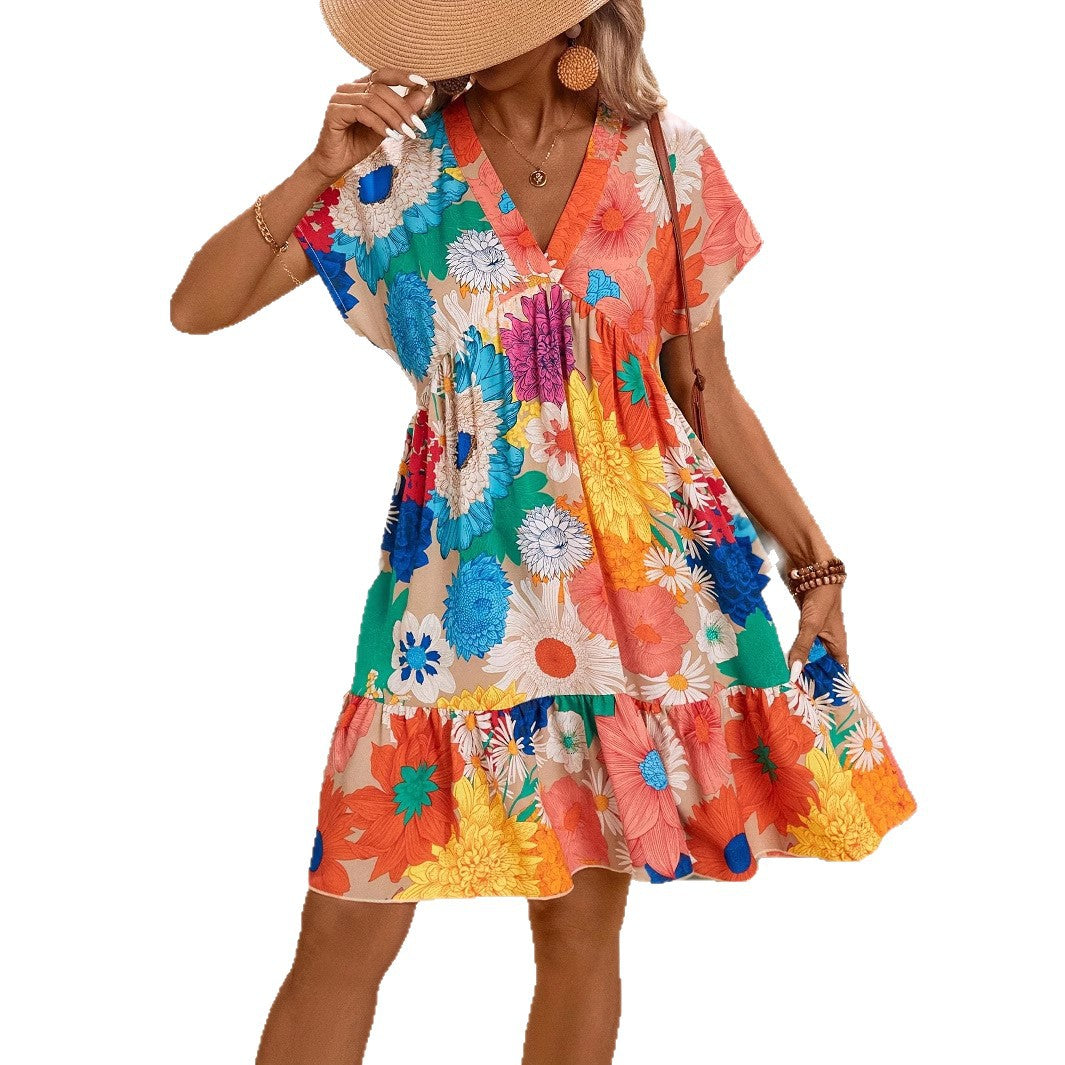 Summer New Floral-print Midi Dress Elegant One-piece Gown by Ricaloux