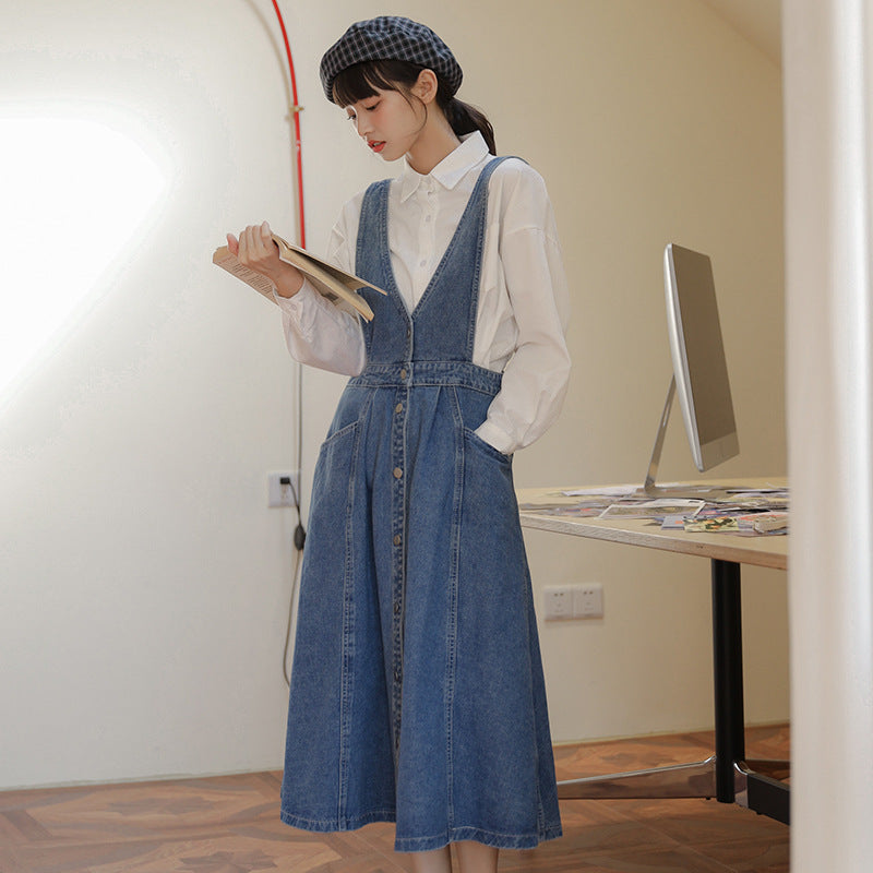 Salty-style Suspender Dress Womens Japanese-style Versatile And Relaxed Preppy Look by Ricaloux