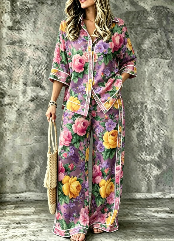 SpringSummer Digital-Print Shirt And Pants Set by Ricaloux