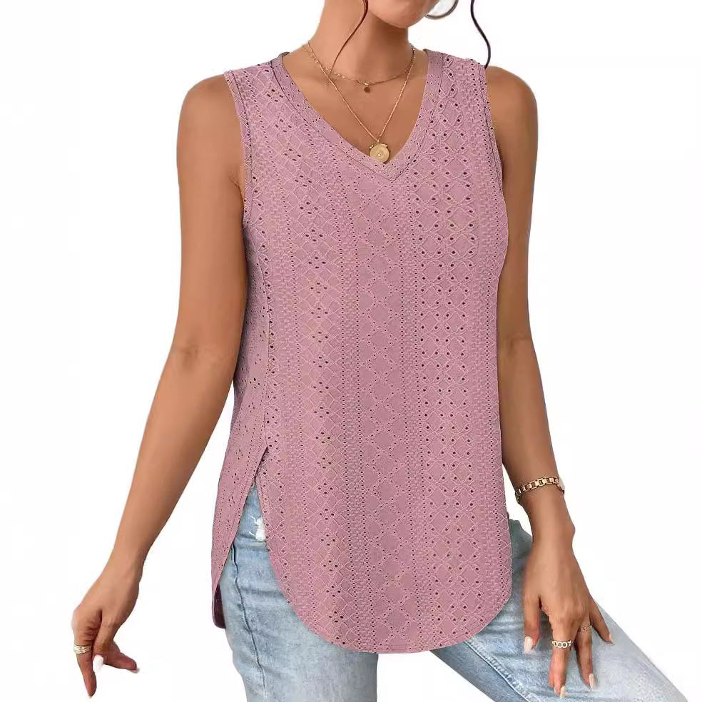 V-neck Vest Hole Hollow-out Sleeveless Top by Ricaloux