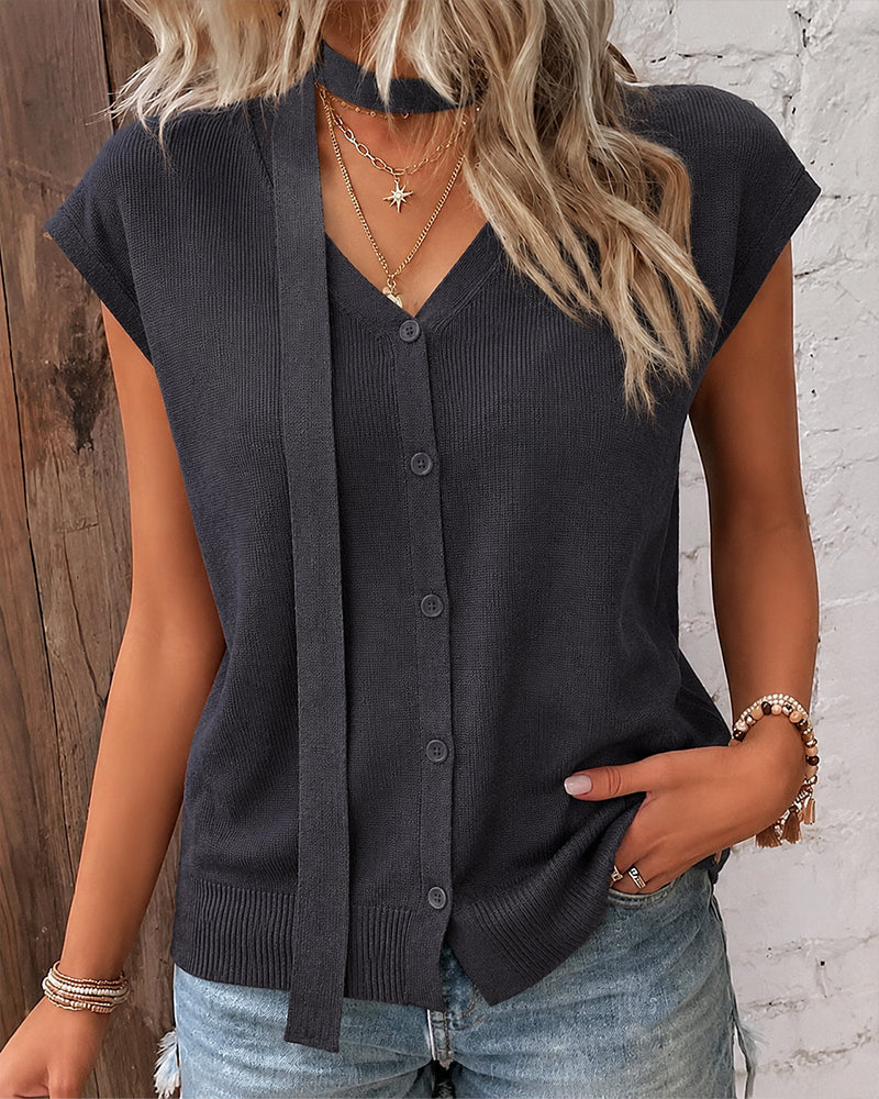 V-neck Ribbed Ice-silk Knit Cardigan For Women by Ricaloux