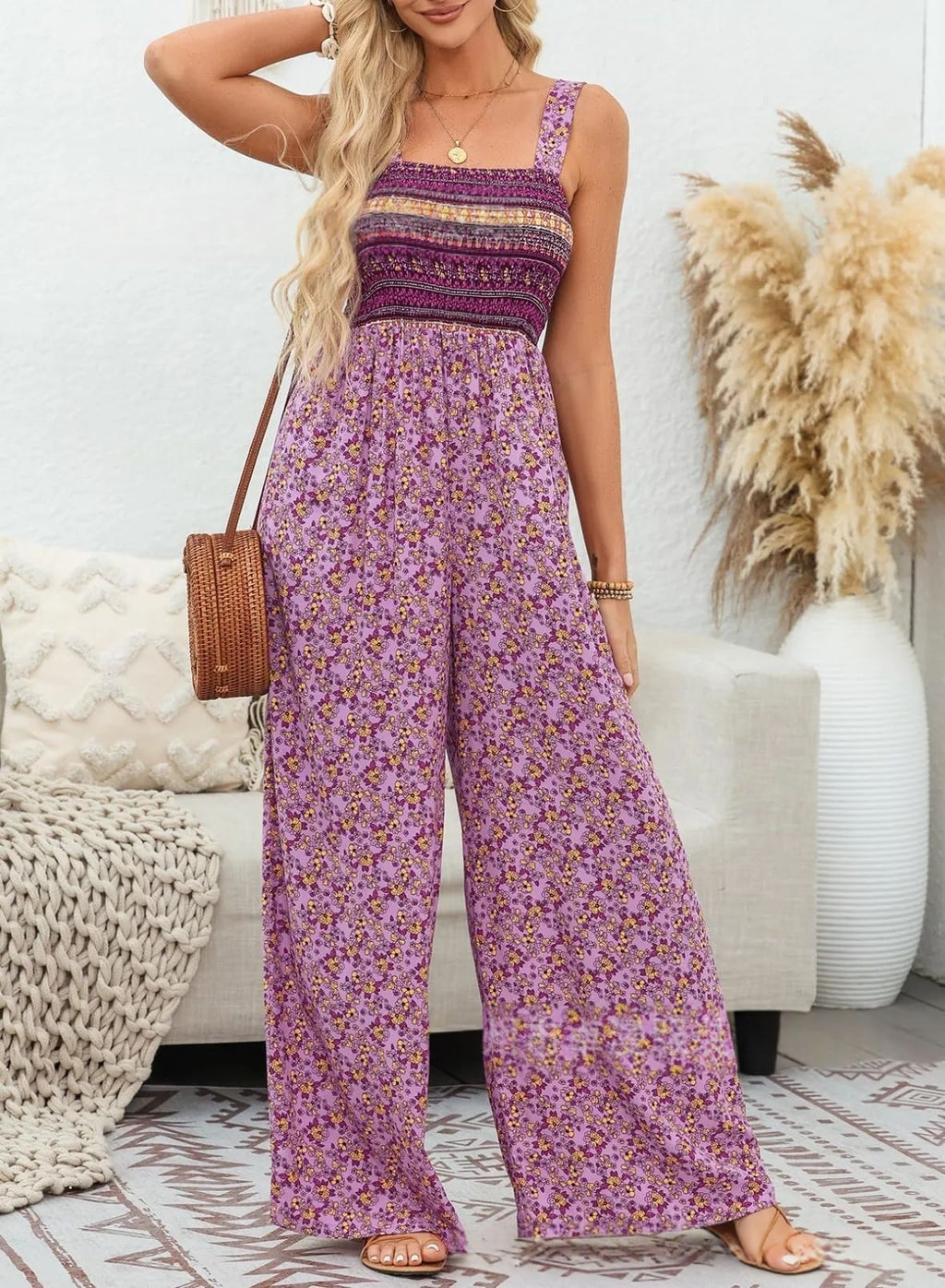Women's Bohemian Strap Print Jumpsuit by Ricaloux
