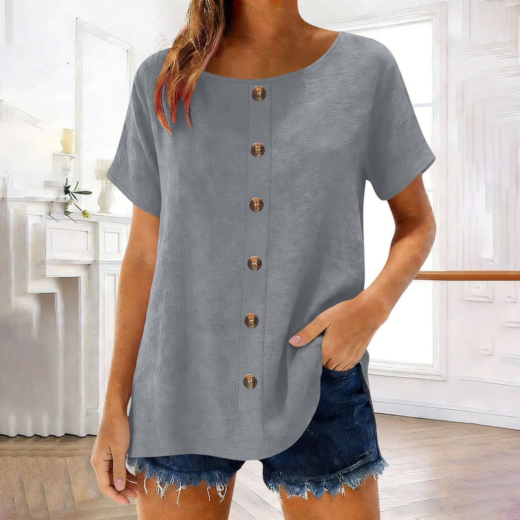Womens Elegant And Fashionable Solid-color Round-neck Short-sleeve Top by Ricaloux