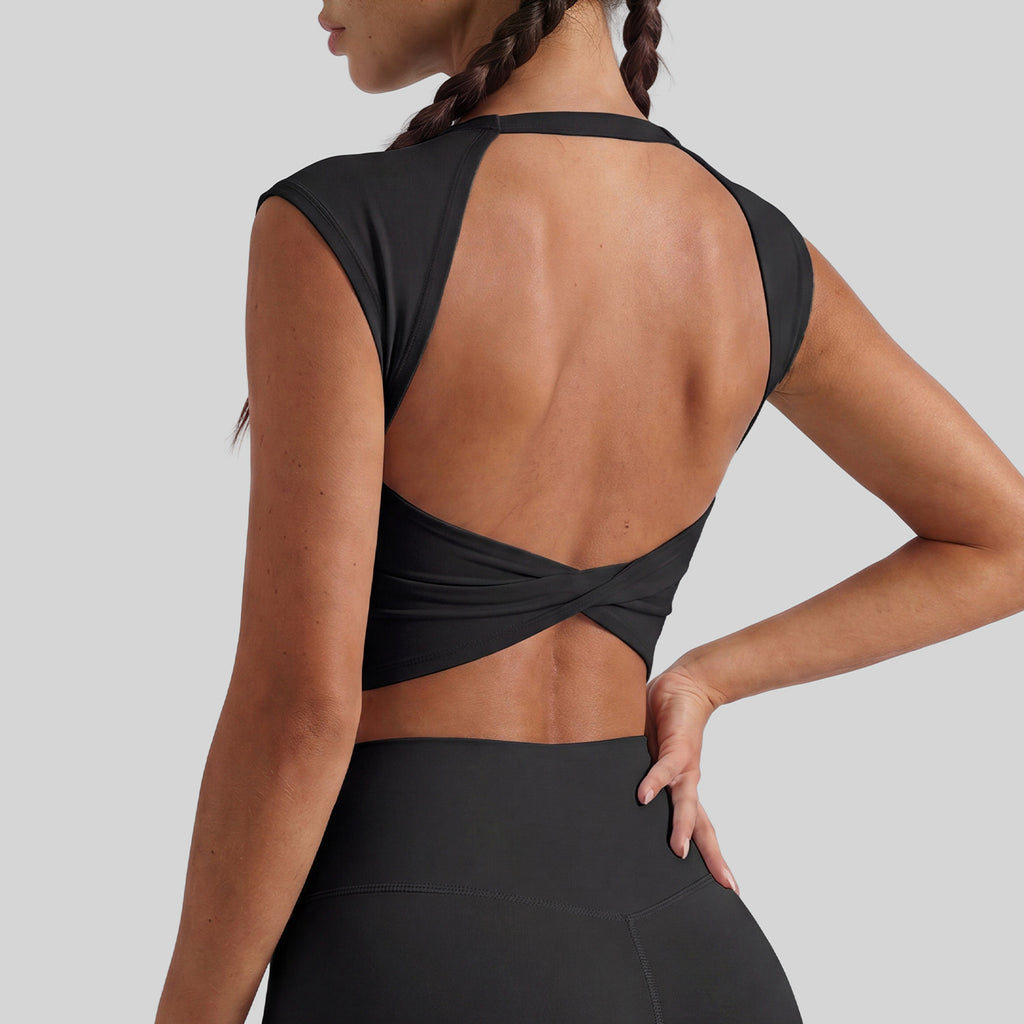 New Hollow Out Twist Tank Sports Bra With Removable Pads, Dopamine Fitness Bra by Ricaloux