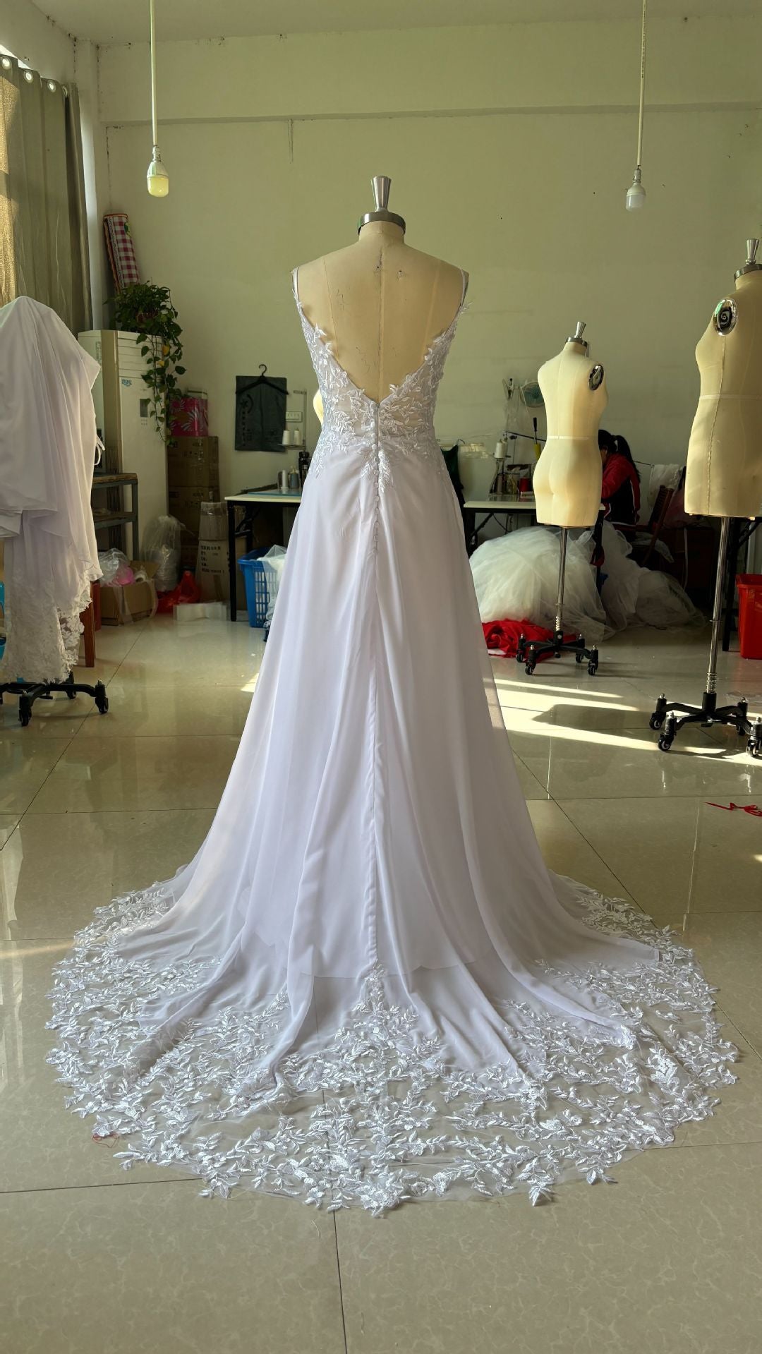 Strap Fishtail Wedding Dress Bridal Slim Satin Lace Dress - RICALOUX