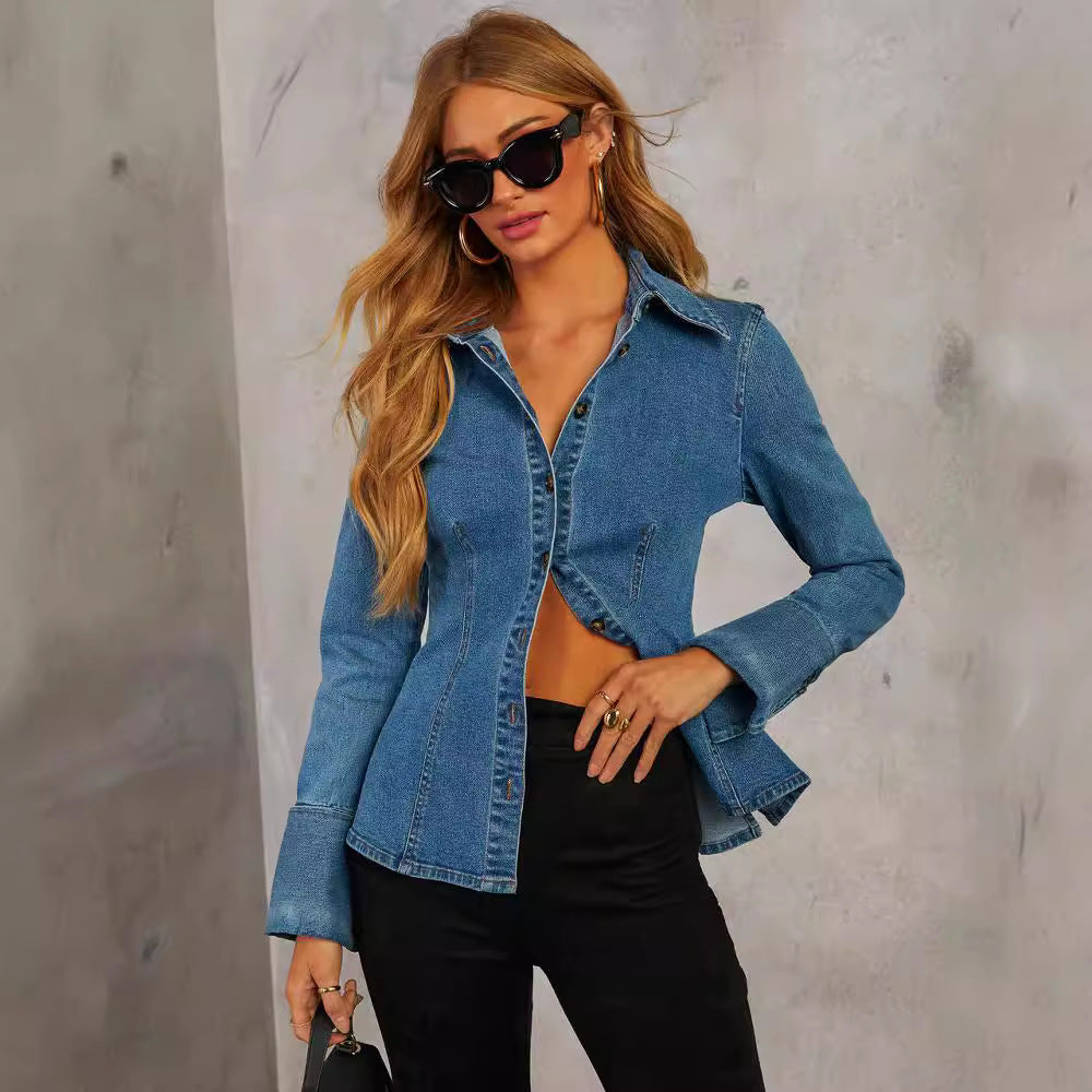 Autumn Casual Lapel Single-breasted Womens Long-sleeve Denim Jacket – Premium 0 | RICALOUX