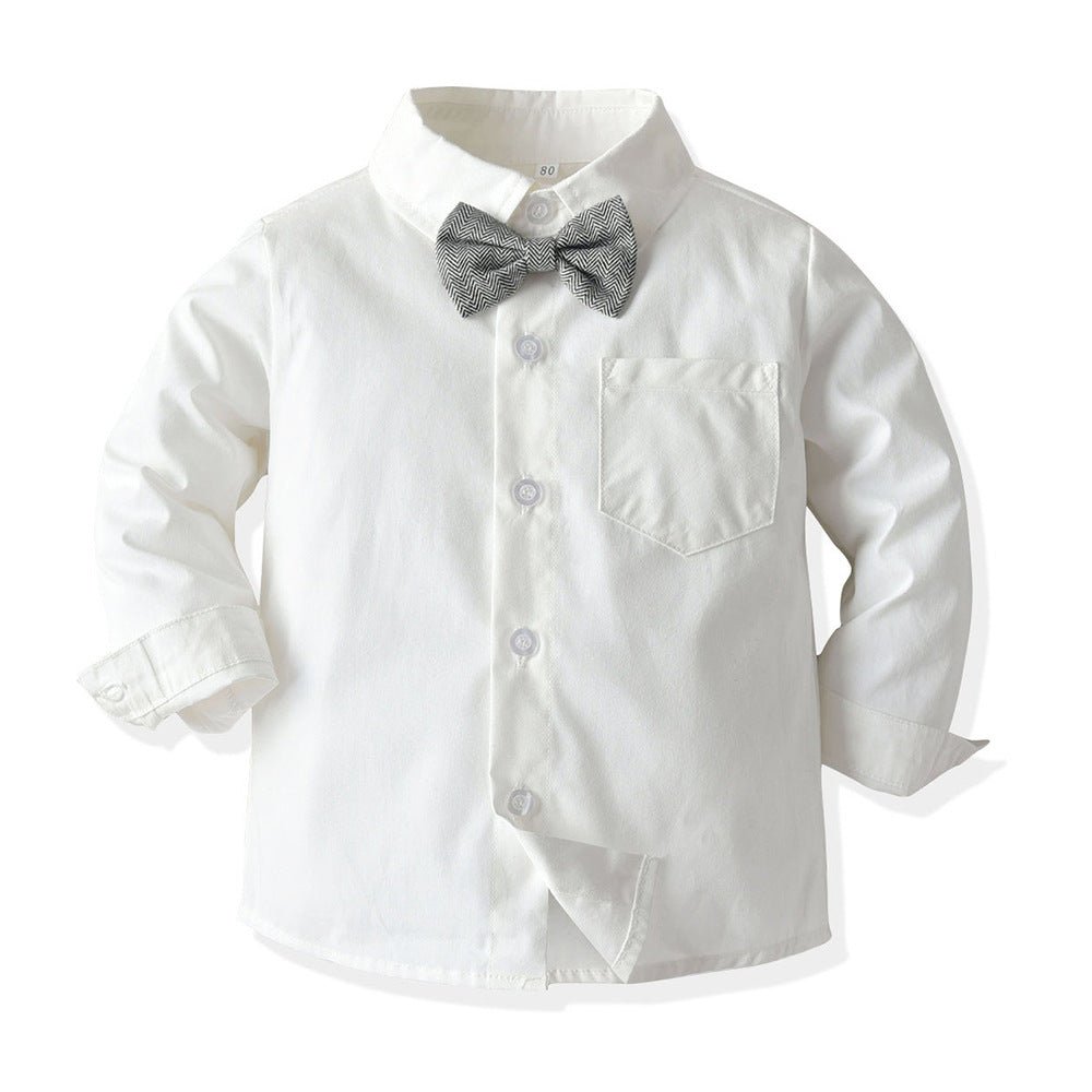Children's Clothing Autumn And Winter Long Sleeve Cotton White Shirt Trousers Birthday Flower Children's Dress Boys Winter Suit - RICALOUX