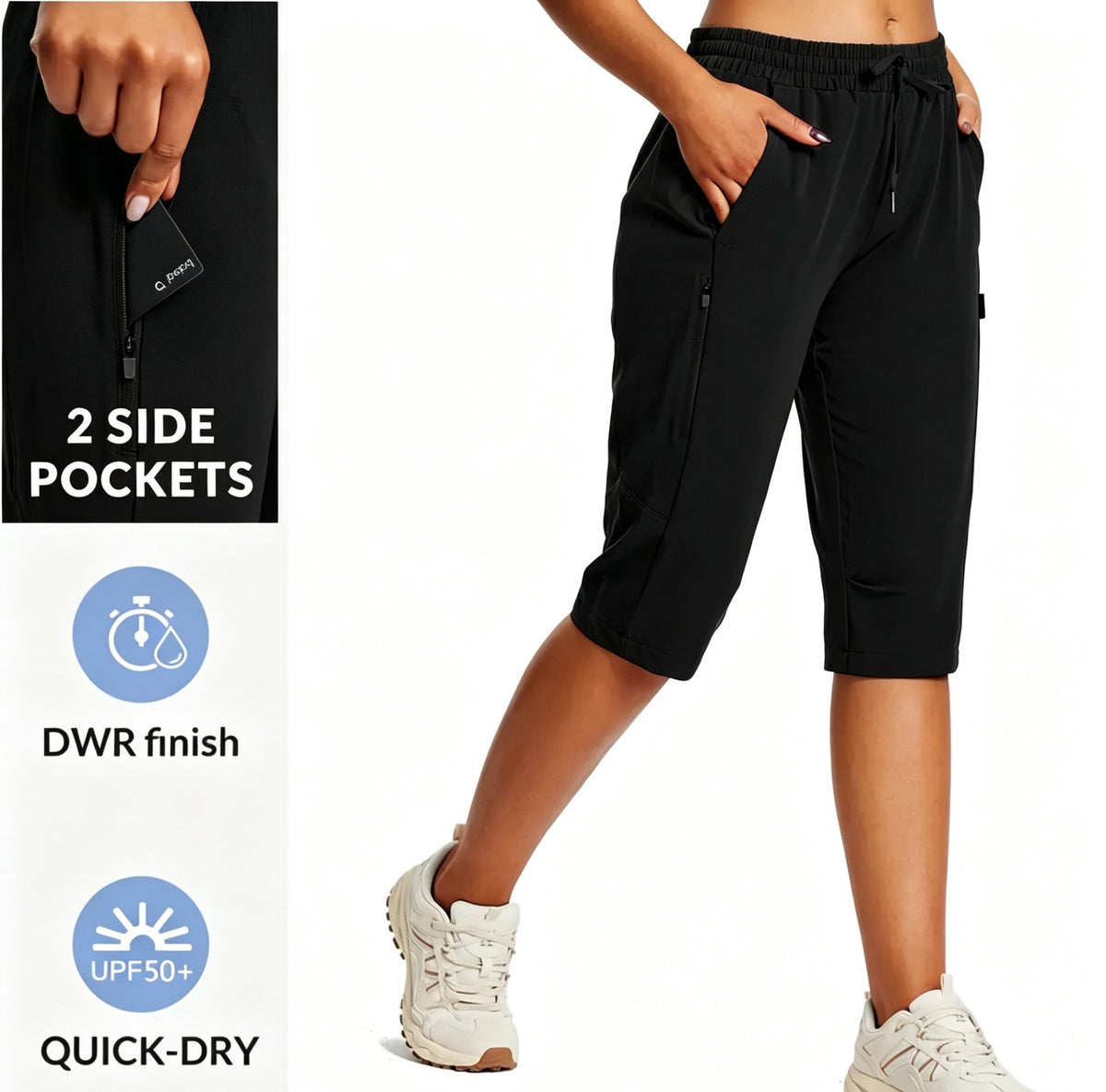 Multi-Pocket Lightweight Quick-Drying Cropped Sports Shorts by Ricaloux