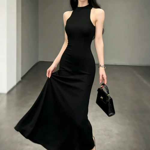Black Halter-neck Slit Mid-length Sleeveless Dress – Premium 0 | RICALOUX