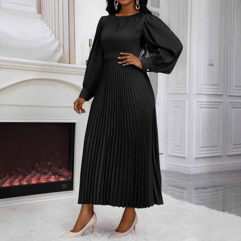 Long-sleeved Pleated Dress European And American Style by Ricaloux