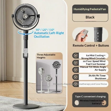 Remote Control Air Circulator Fan - 3D Oscillating Turbine Design Quiet Energy Saving Floor Standing Bladeless Cooling for Home Office Bedroom Use - RICALOUX